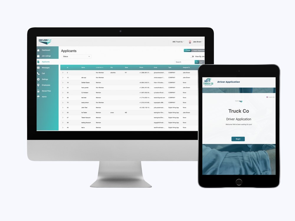 DriverFly driver recruiting CRM and digital hiring application on desktop and tablet