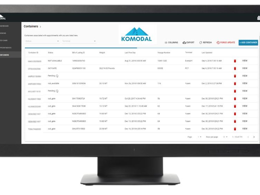 Komodal container tracking and appointment booking dashboard